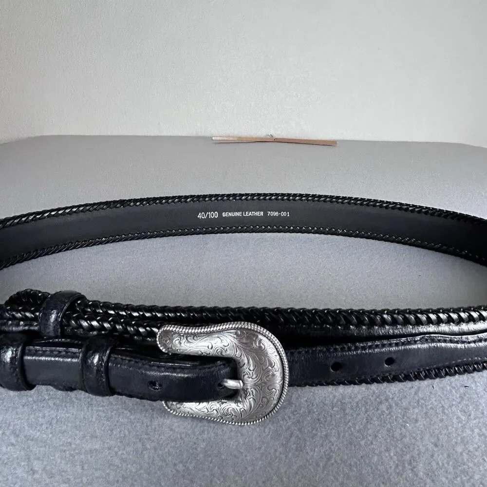 Vintage Men’s Belt Western Style Genuine Leather Black Size 49/100 7096-001